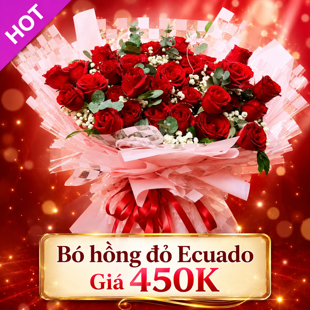 Bó hồng đỏ Ecuador giá 450K