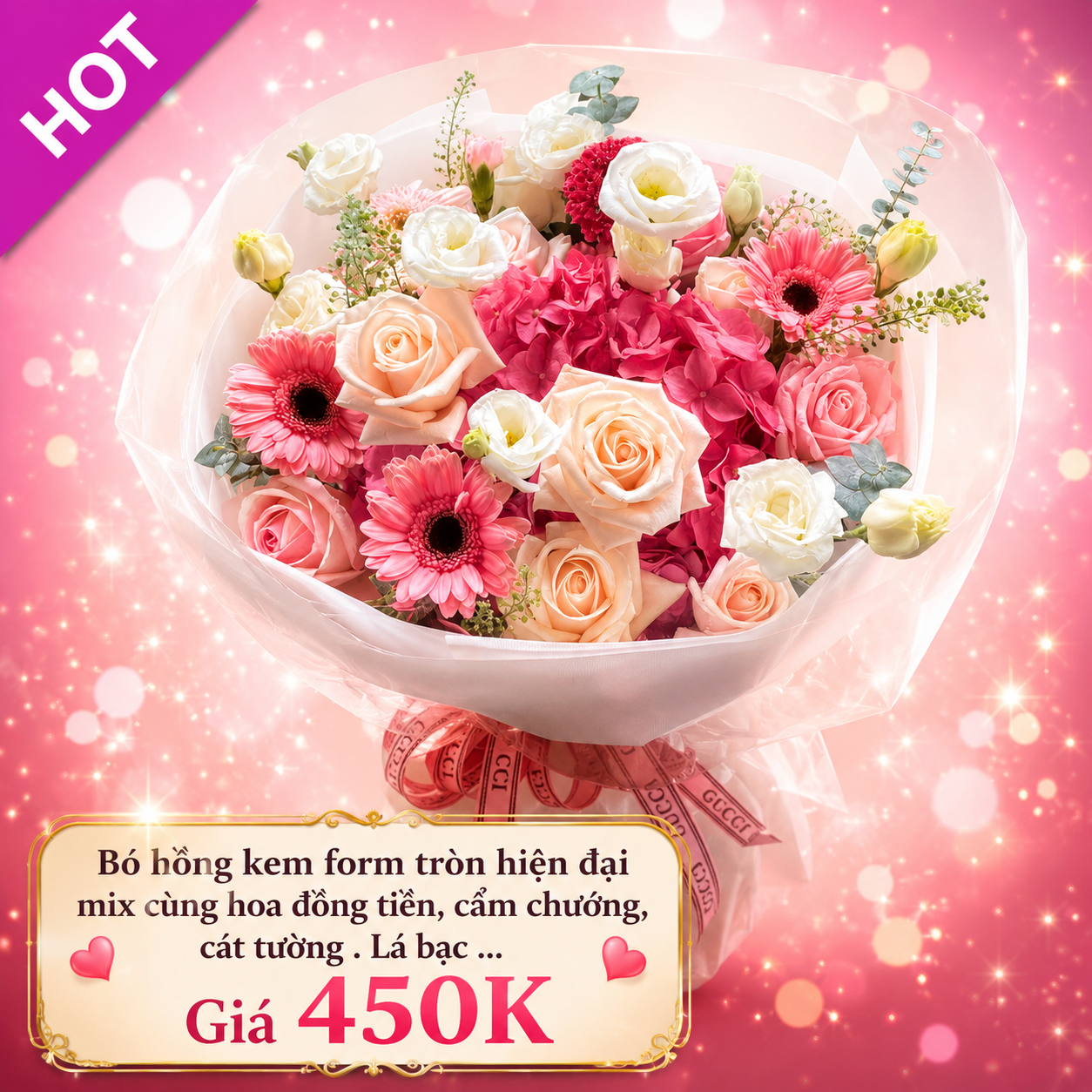 Bó hồng kem phối hoa đồng tiền giá 450K